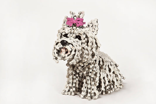 Baby Choo - dog sculpture, made of bicycle chains | UNCHAINED by NIRIT LEVAV PACKER